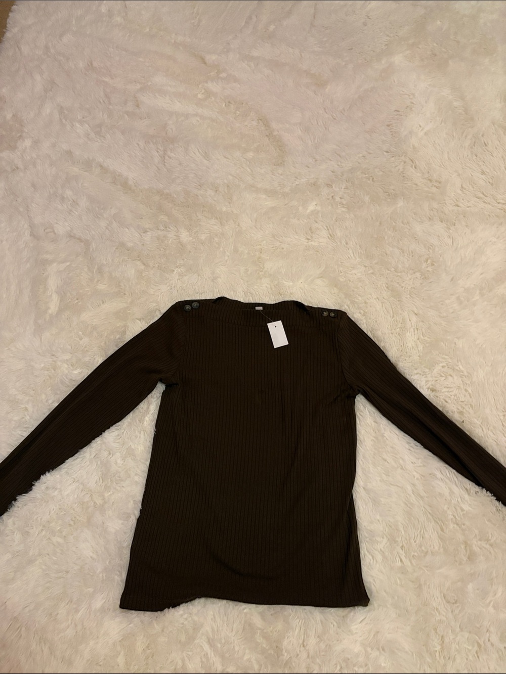 LOFT Ribbed Long Sleeve Top in Dark Brown